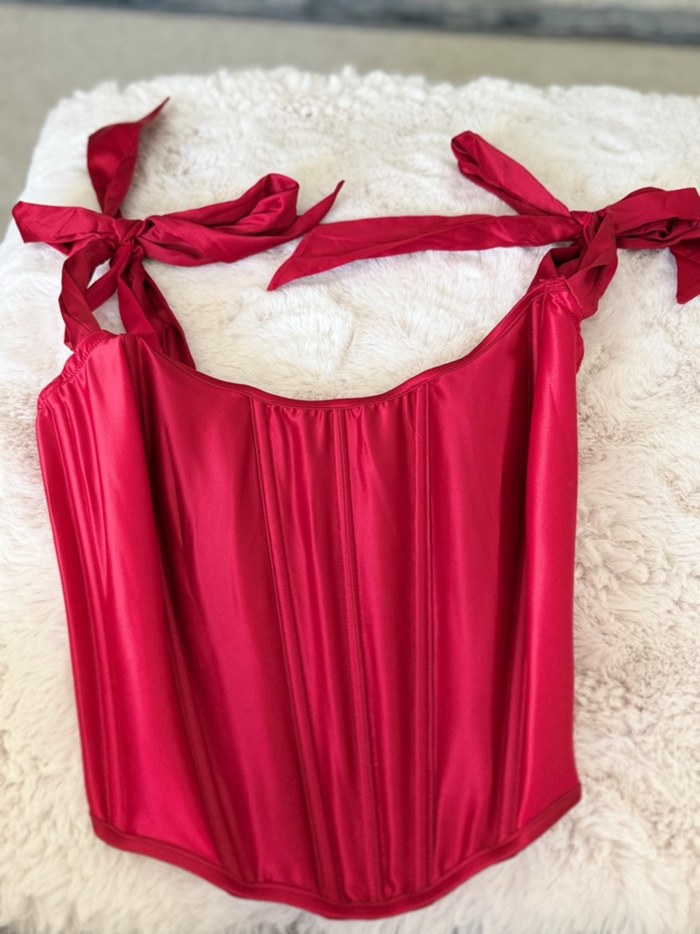 Victoria Secret Red Satin Tie-Shoulder Corset Top